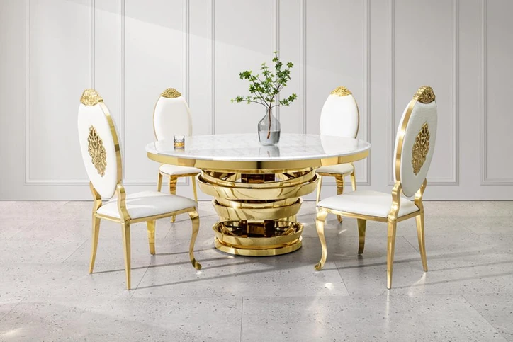 Elegant G-956: Gold Base Marble Top Table – Rosa Furniture