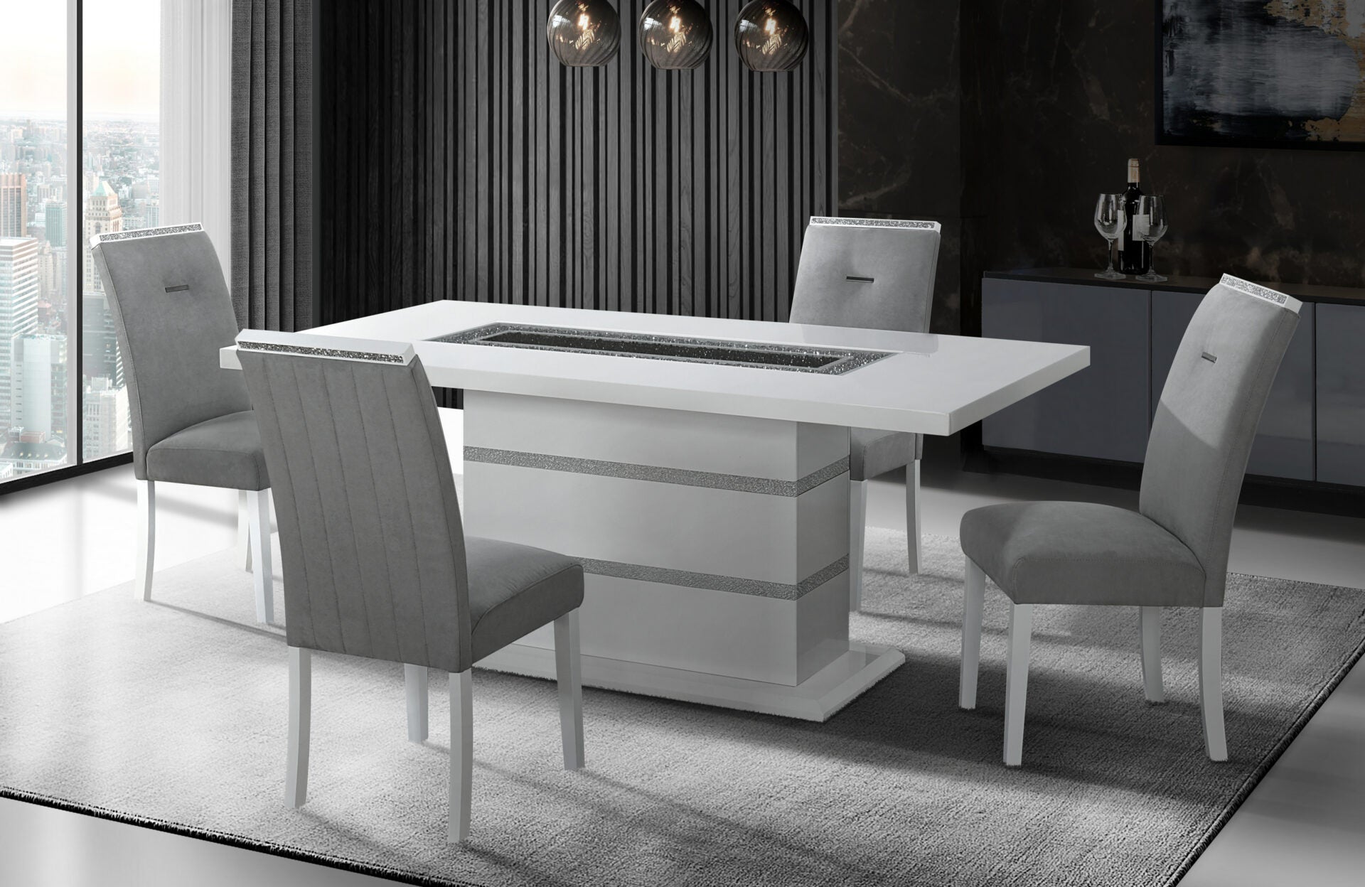 Stylish Dining Table White & Black Glossy Finish – Rosa Furniture