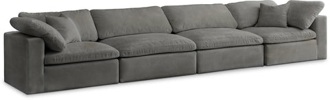 Cozy Velvet Modular Fiber Filled Cloud-Like Comfort Overstuffed 158" Sofa