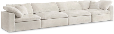 Cozy Velvet Modular Fiber Filled Cloud-Like Comfort Overstuffed 158" Sofa